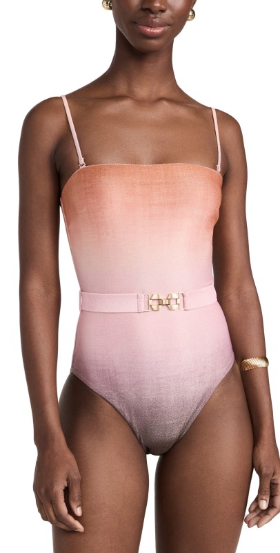 Zimmermann Golden Metallic Bandeau One Piece Ombre