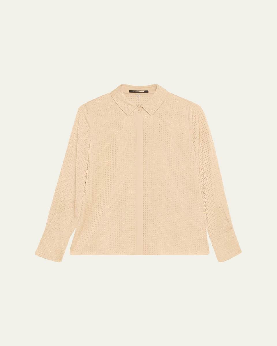 Milani Button-Down Metallic Stud Blouse