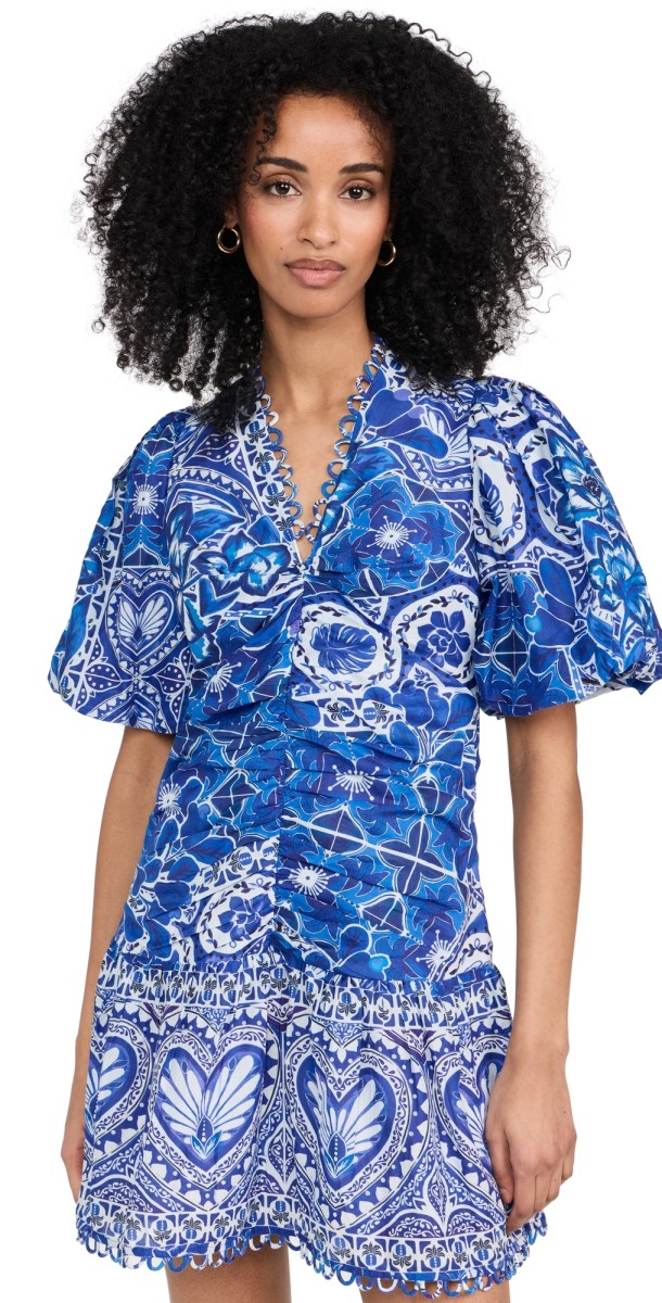 FARM Rio Tile Dream Multicolor V Neckline Short Sleeve Mini Dress Tile Dream Multicolor