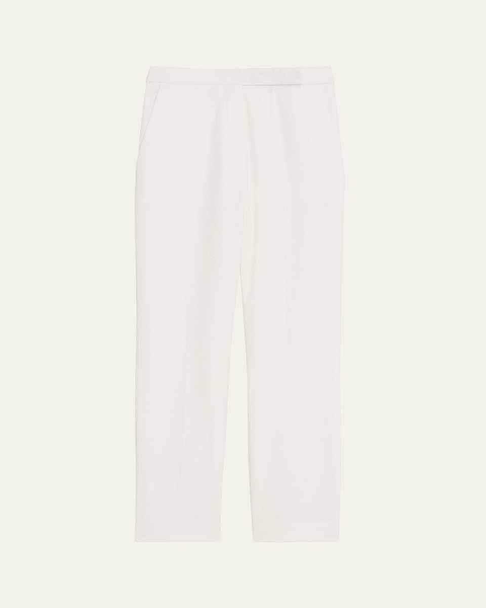 High-Waist Cropped Slim Seersucker Pants