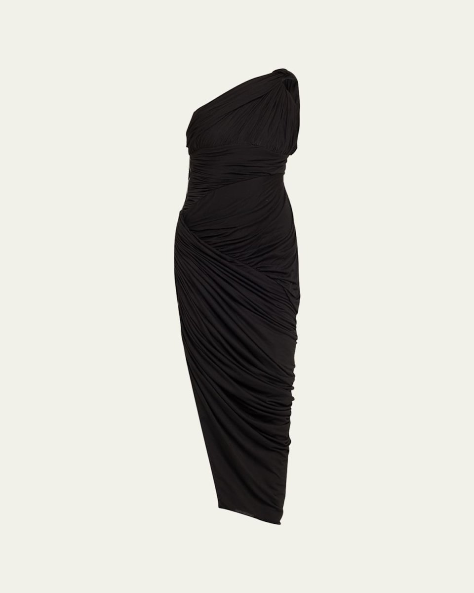 One-Shoulder Draped Midi Dress