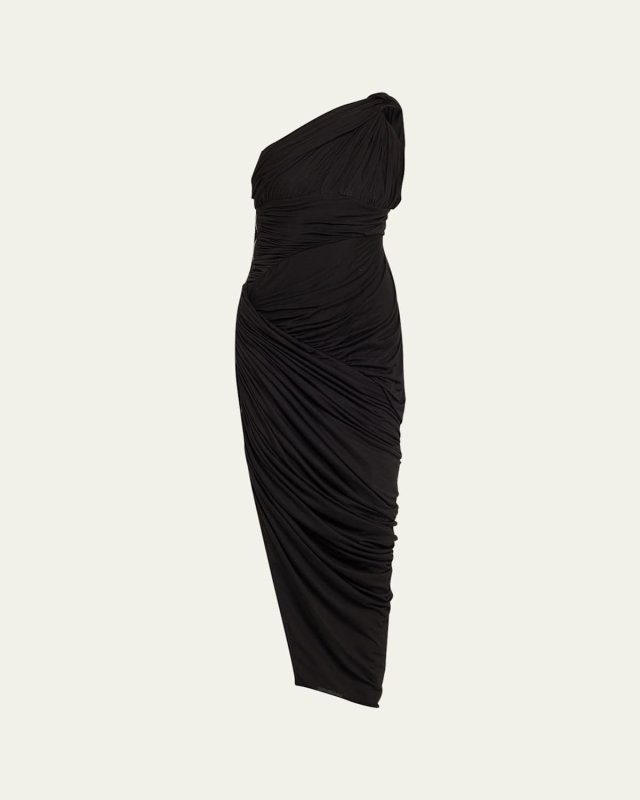 One-Shoulder Draped Midi Dress