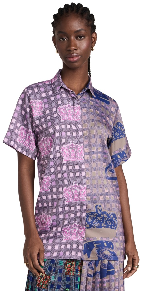 Lisa Folawiyo Mixed Print Silk Shirt Pink