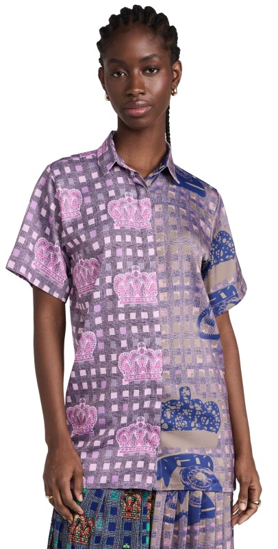 Lisa Folawiyo Mixed Print Silk Shirt Pink