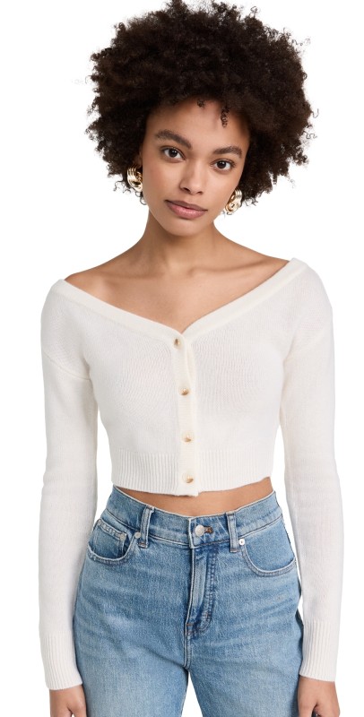 Reformation Millie Off Shoulder Cardigan Gossamer
