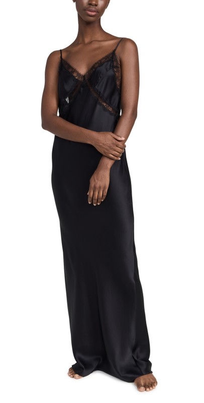 Kiki De Montparnasse Lace Inset Maxi Slip Dress Black/Black