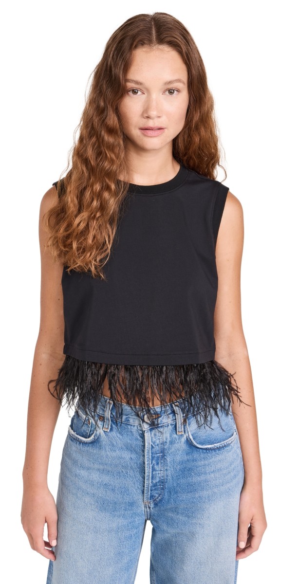 Cinq à Sept Cropped Feather Tee Black