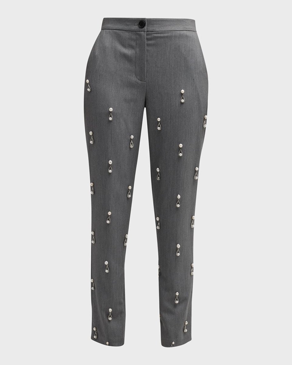Elliott Crystal Pearlescent Embroidered Straight-Leg Ankle Pants