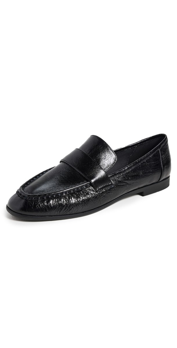 Black Suede Studio Arrow Loafers Black Crinkle Leather