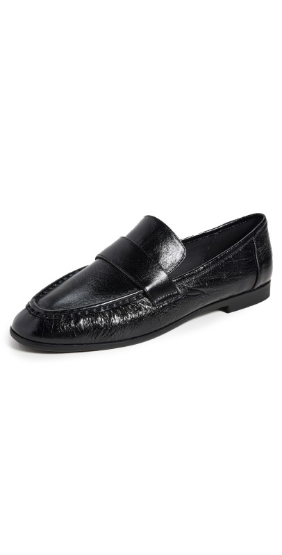 Black Suede Studio Arrow Loafers Black Crinkle Leather