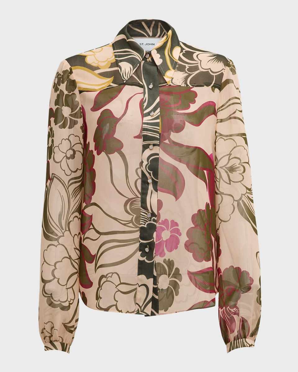 Mixed Floral-Print Long-Sleeve Top