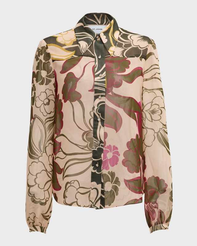 Mixed Floral-Print Long-Sleeve Top