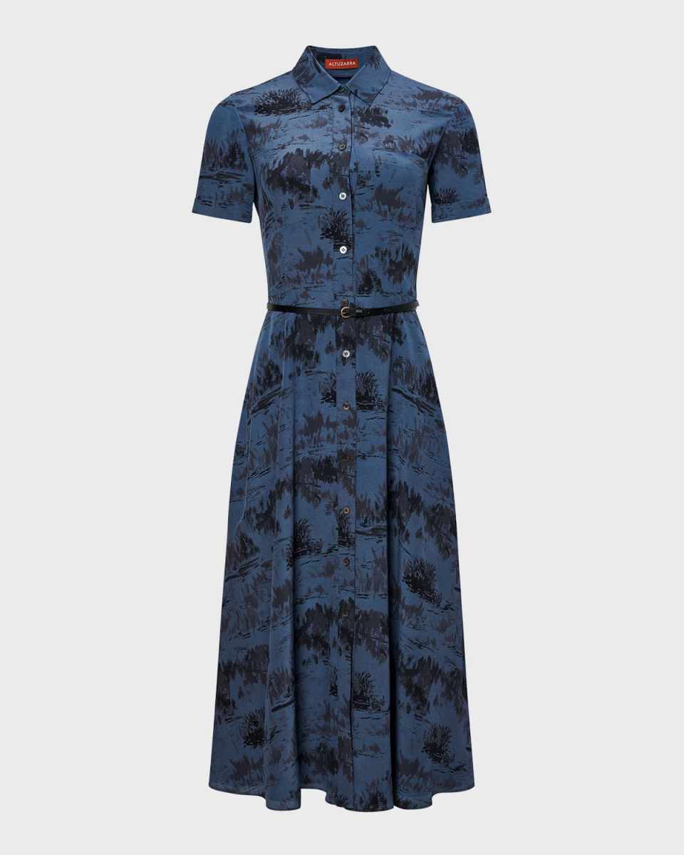 Kiera Printed Belted Midi Shirtdress