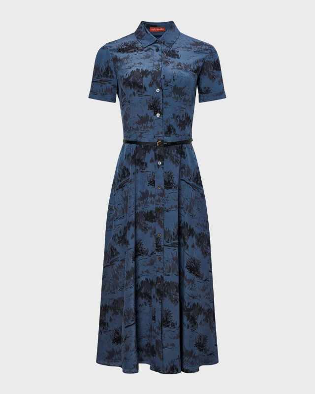 Kiera Printed Belted Midi Shirtdress