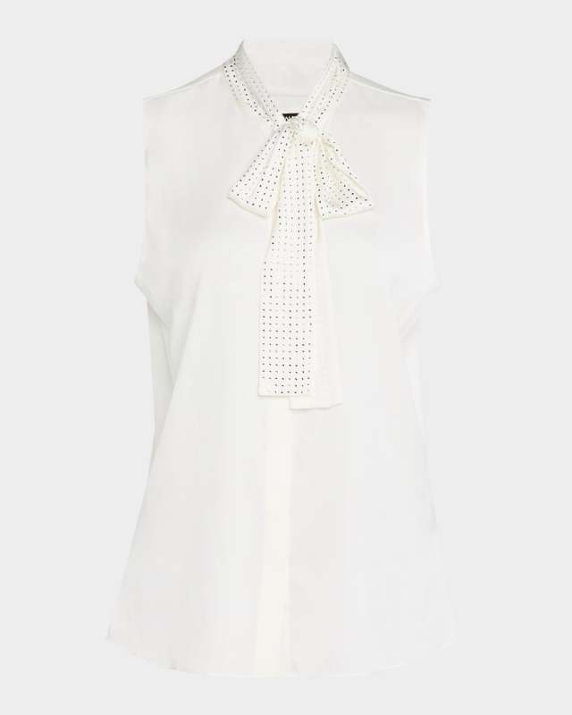 Evelyn Rhinestone Tie-Neck Blous
