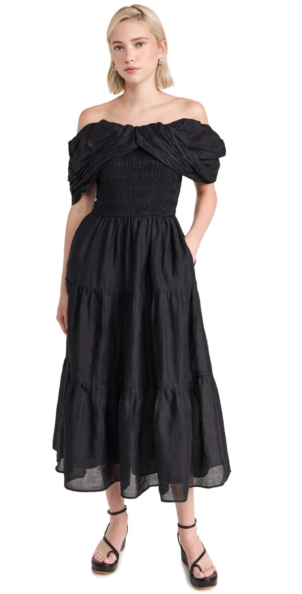 Sea Loren Solid Cambric Off Shoulder Dress Black