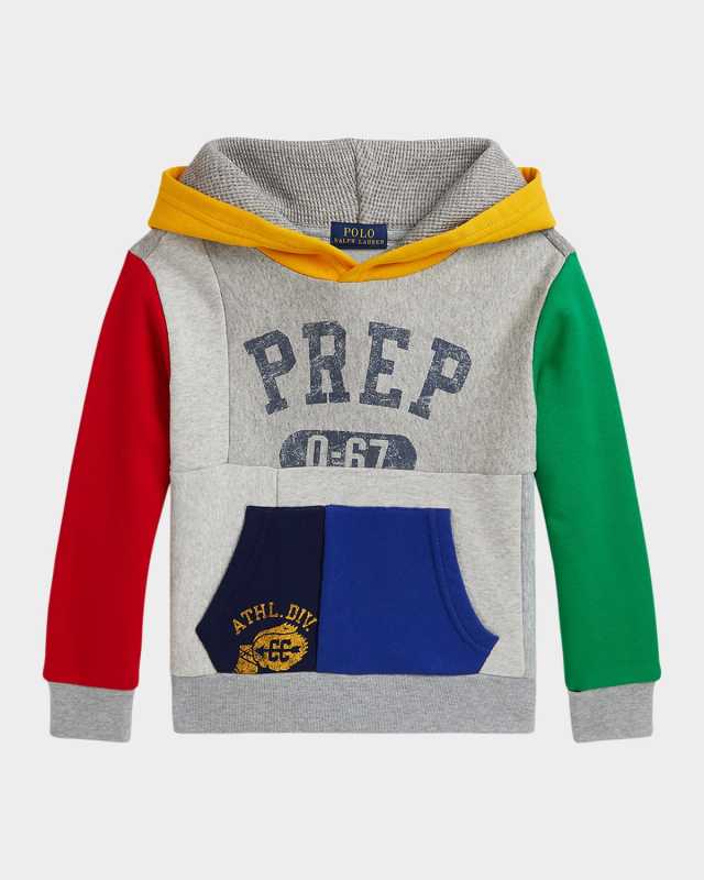 Boy's Colorblock Patchwork Hoodie, Size S-X