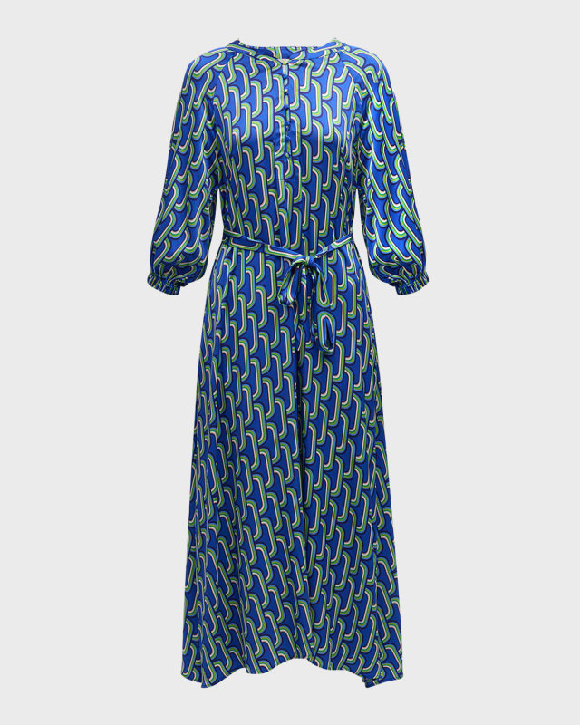 Stella Geometric-Print 3/4-Sleeve Midi Dress