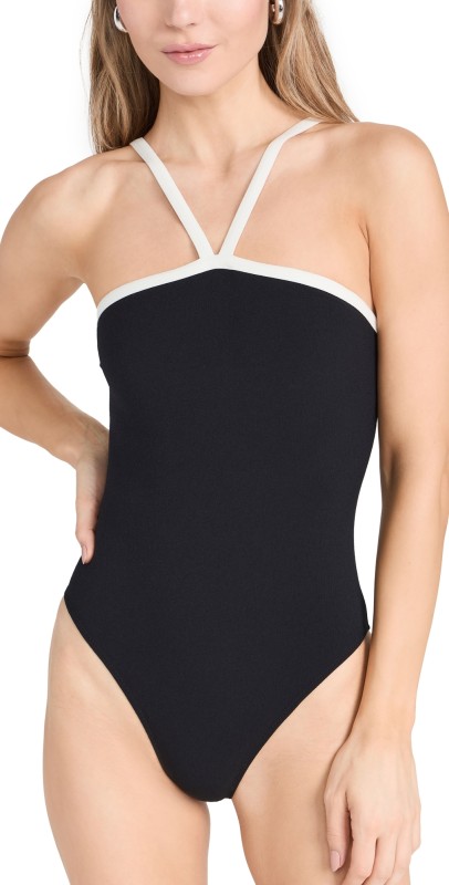 Lisa Marie Fernandez Bandeau Maillot with Piping Black Crepe W/Cream Piping