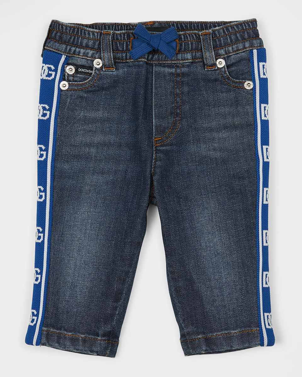 Boy's Logo-Tape Denim Jeans, Size 1