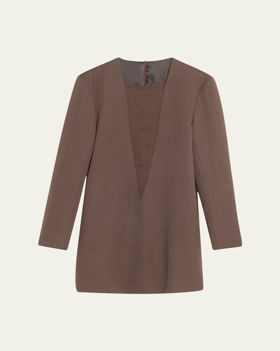 Deep-V Wool-Silk Mini Dress