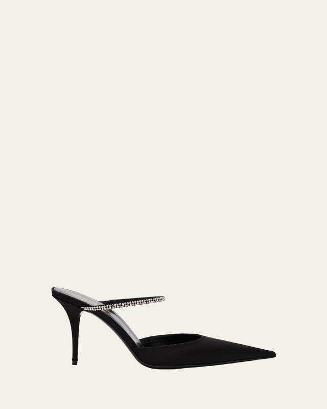 Barbara Crystal-Embellished Satin Mule Pumps
