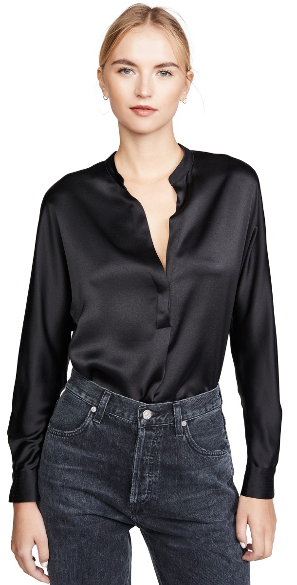 Vince Band Collar Blouse Black