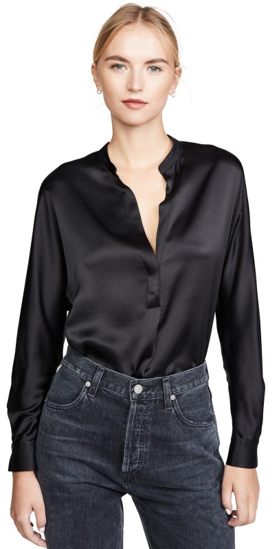 Vince Band Collar Blouse Black
