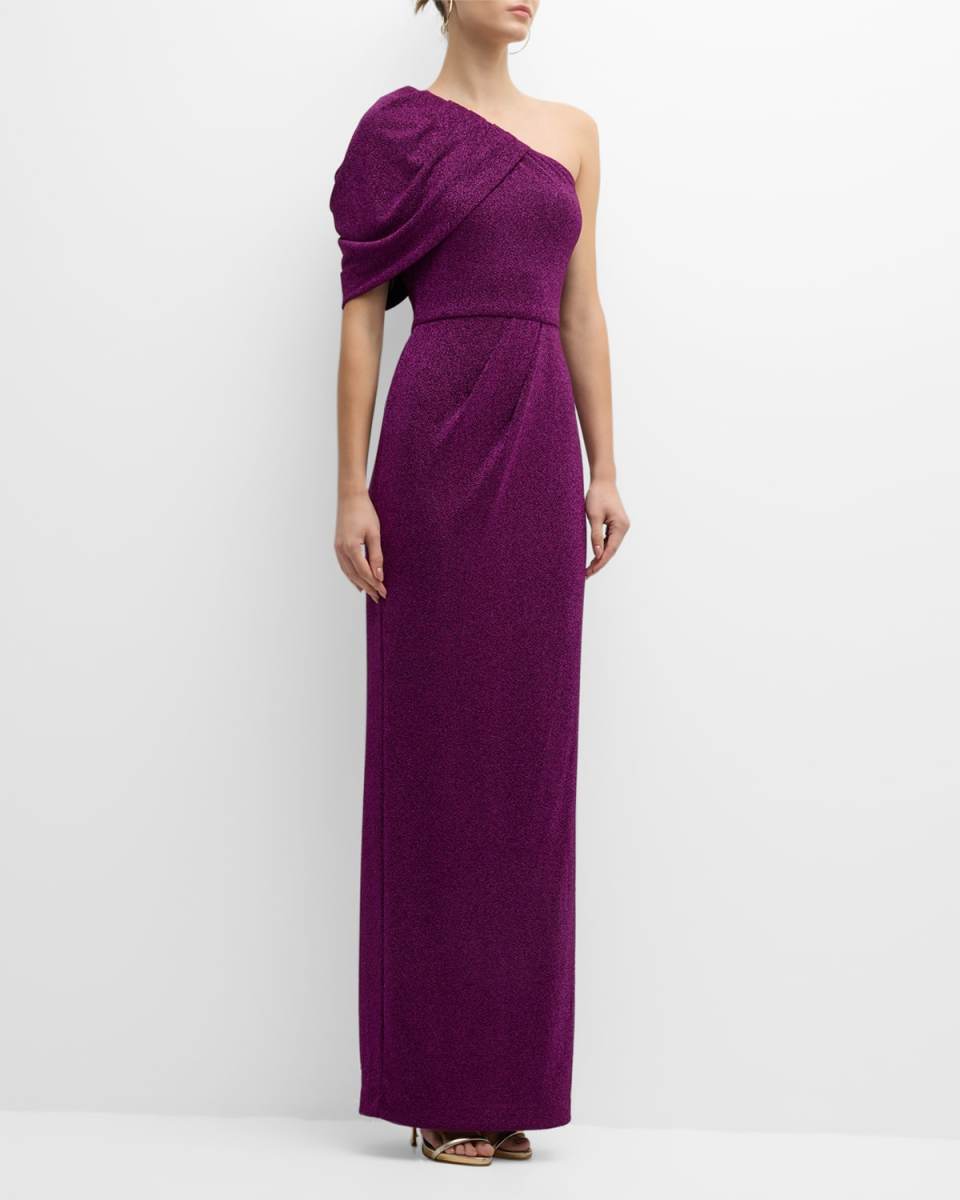 Egan Pleated One-Shoulder Column Gown