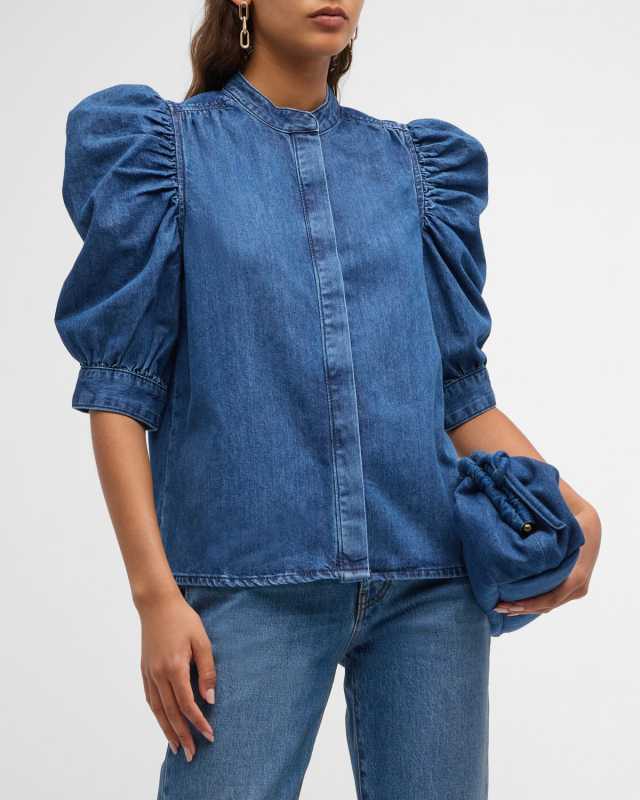 Gillian Denim Puff-Sleeve Top
