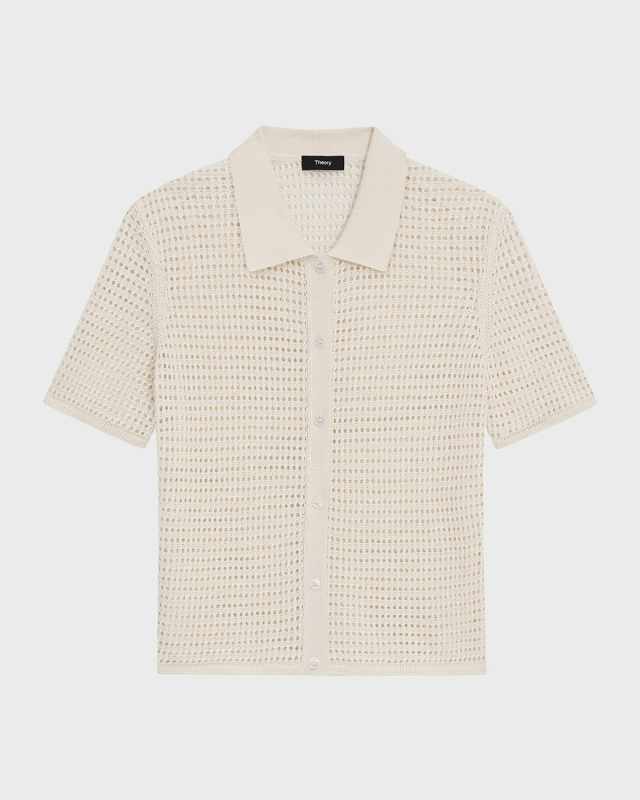 Neo Harbor Chain Mesh Short-Sleeve Linen-Blend Shirt