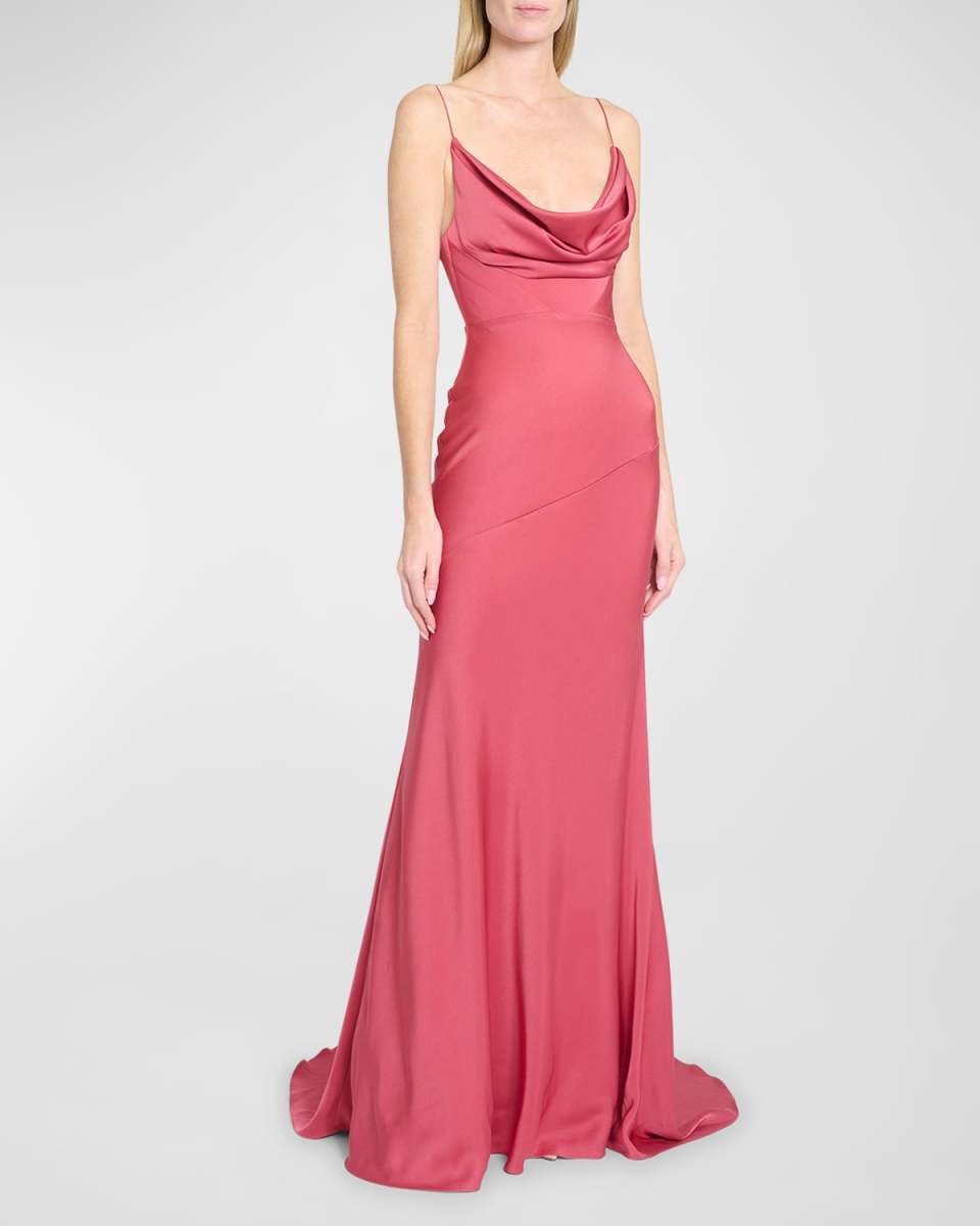 Satin Crepe Cowl Draped Gown