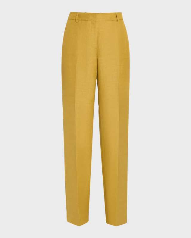 Gates High-Rise Straight-Leg Linen-Blend Pants