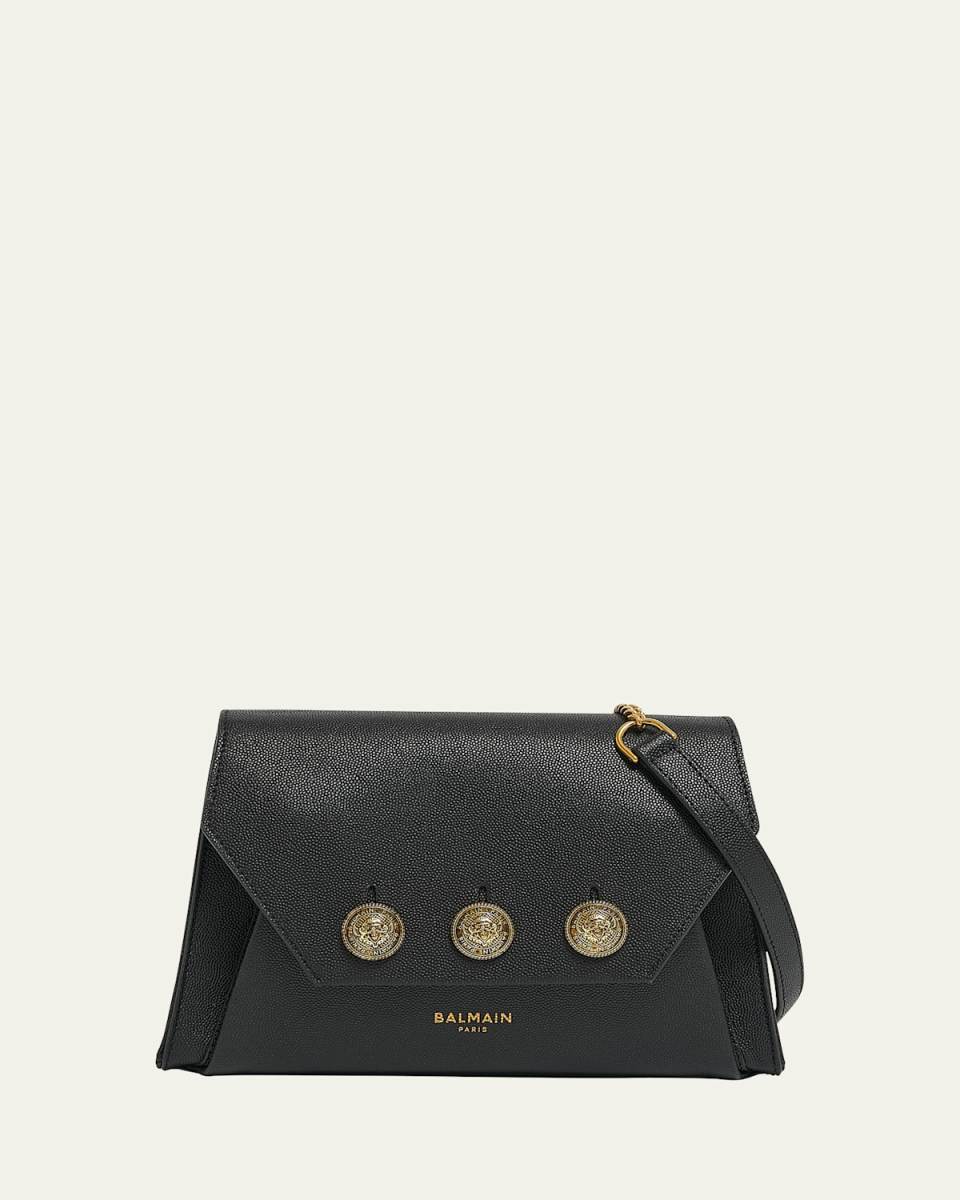 Embleme Flap Shoulder Bag in Grained Leather