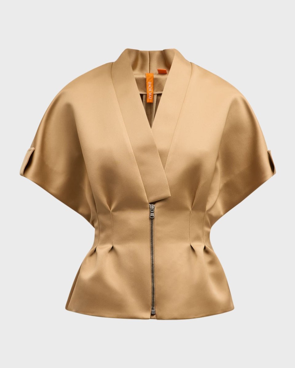 Short-Sleeve Zip Peplum Blouse