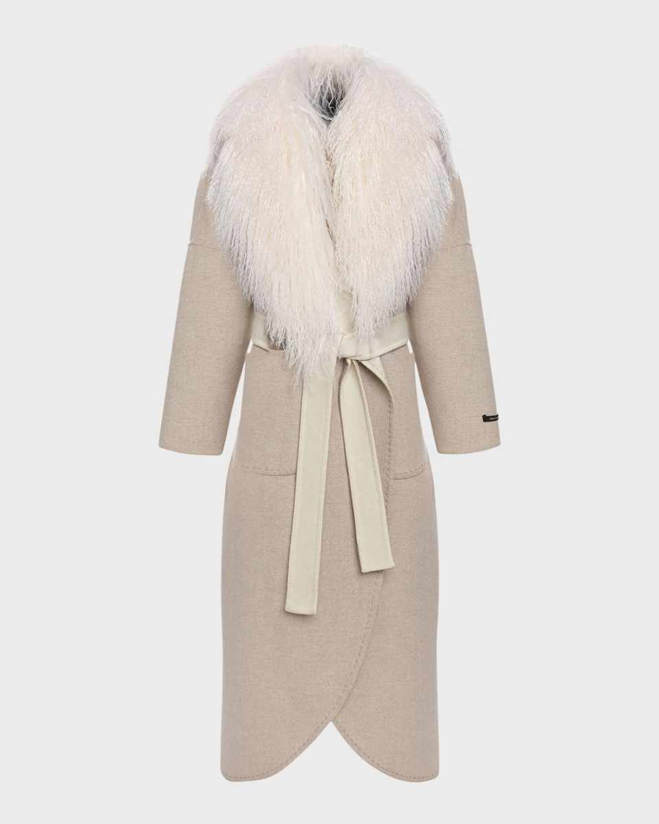 Wool and Cashmere Coat with Mongolian Shearling Collar