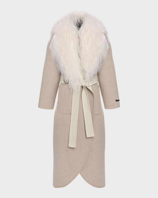 Wool and Cashmere Coat with Mongolian Shearling Collar