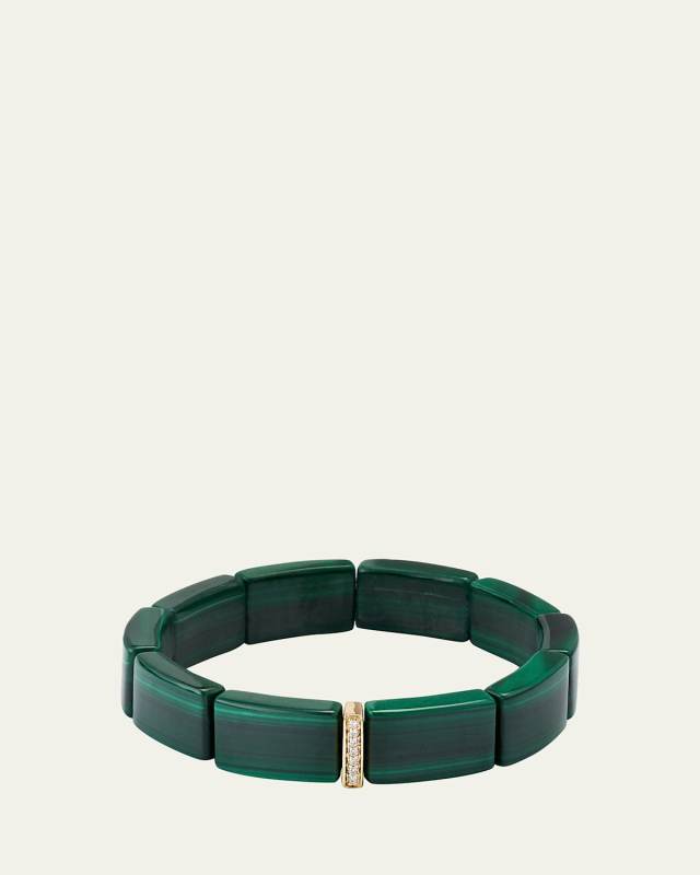 14K Gold & Diamond Single Row Spacer on Malachite Bracelet