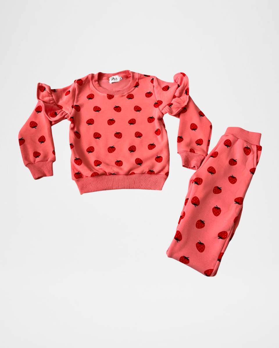 Girl's Strawberry-Print Ruffle Two-Piece Set, Size 2-14