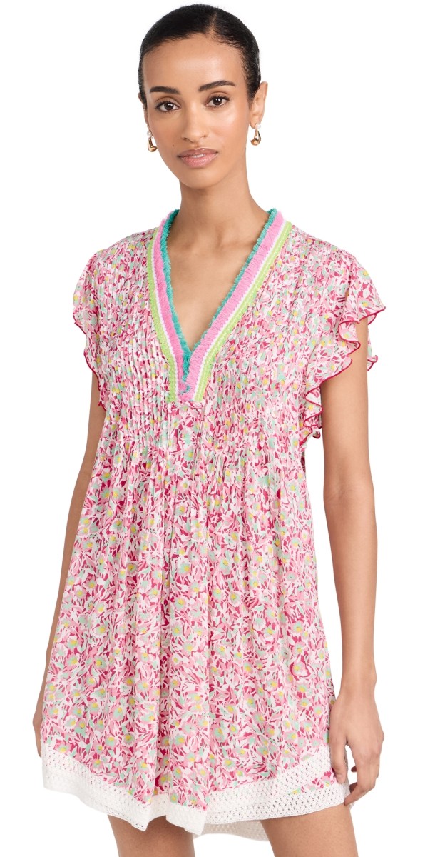 Poupette St Barth Mini Sasha Dress Pink Ocean Flowers