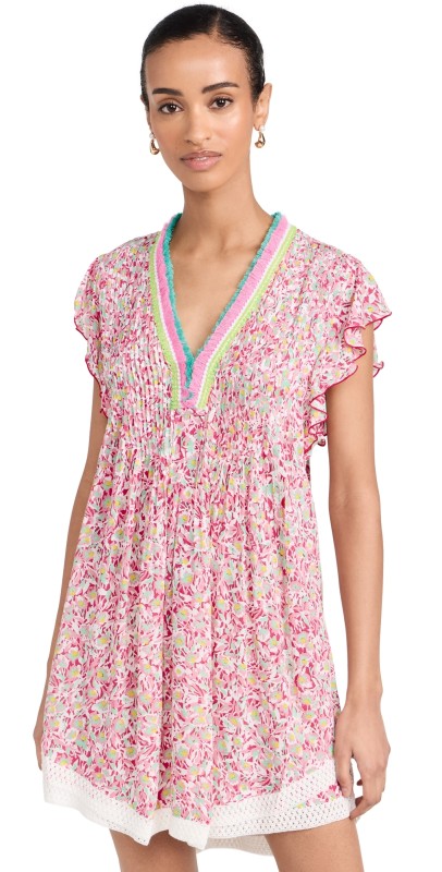 Poupette St Barth Mini Sasha Dress Pink Ocean Flowers