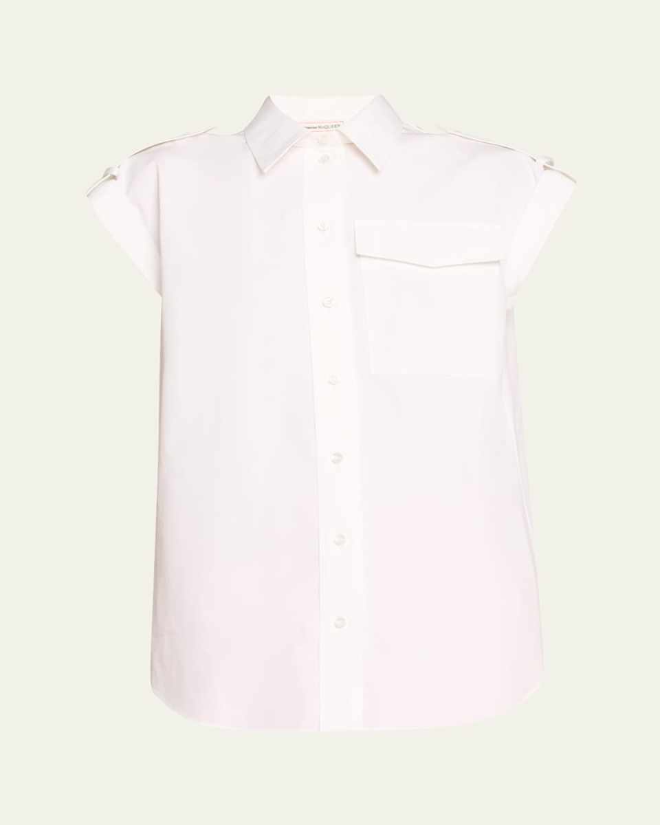 Poplin Button-Front Shirt with Utility Pocket