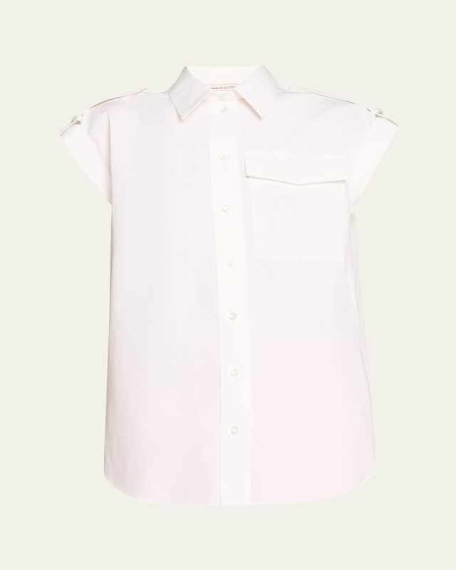 Poplin Button-Front Shirt with Utility Pocket