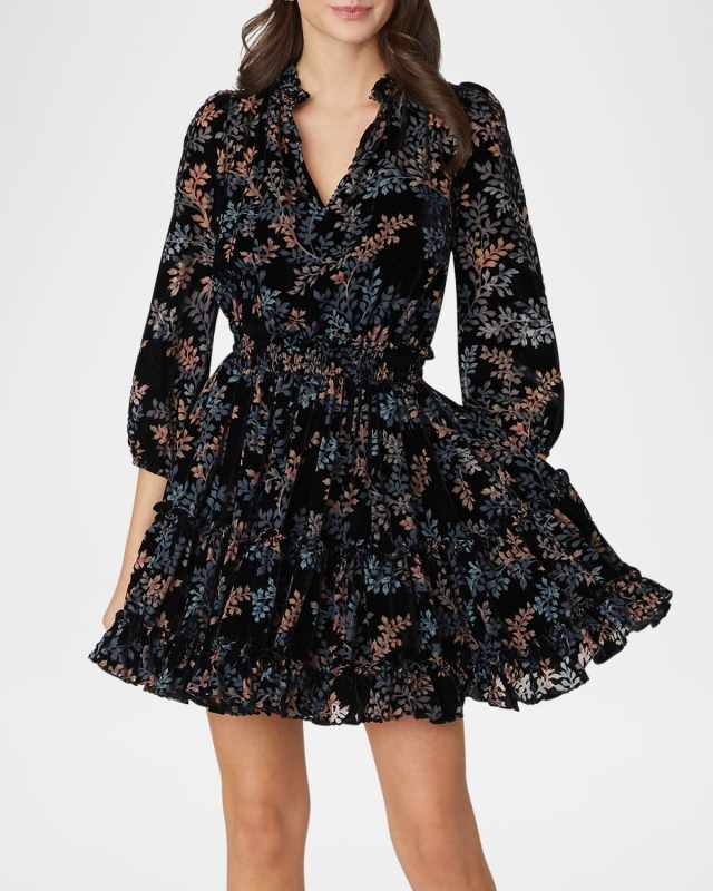Arlene Tiered Floral Devore Mini Dress