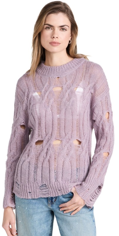 Moon River Pullovers Grunge Detail Effect At Bottom Sweep Sweater Light Purple