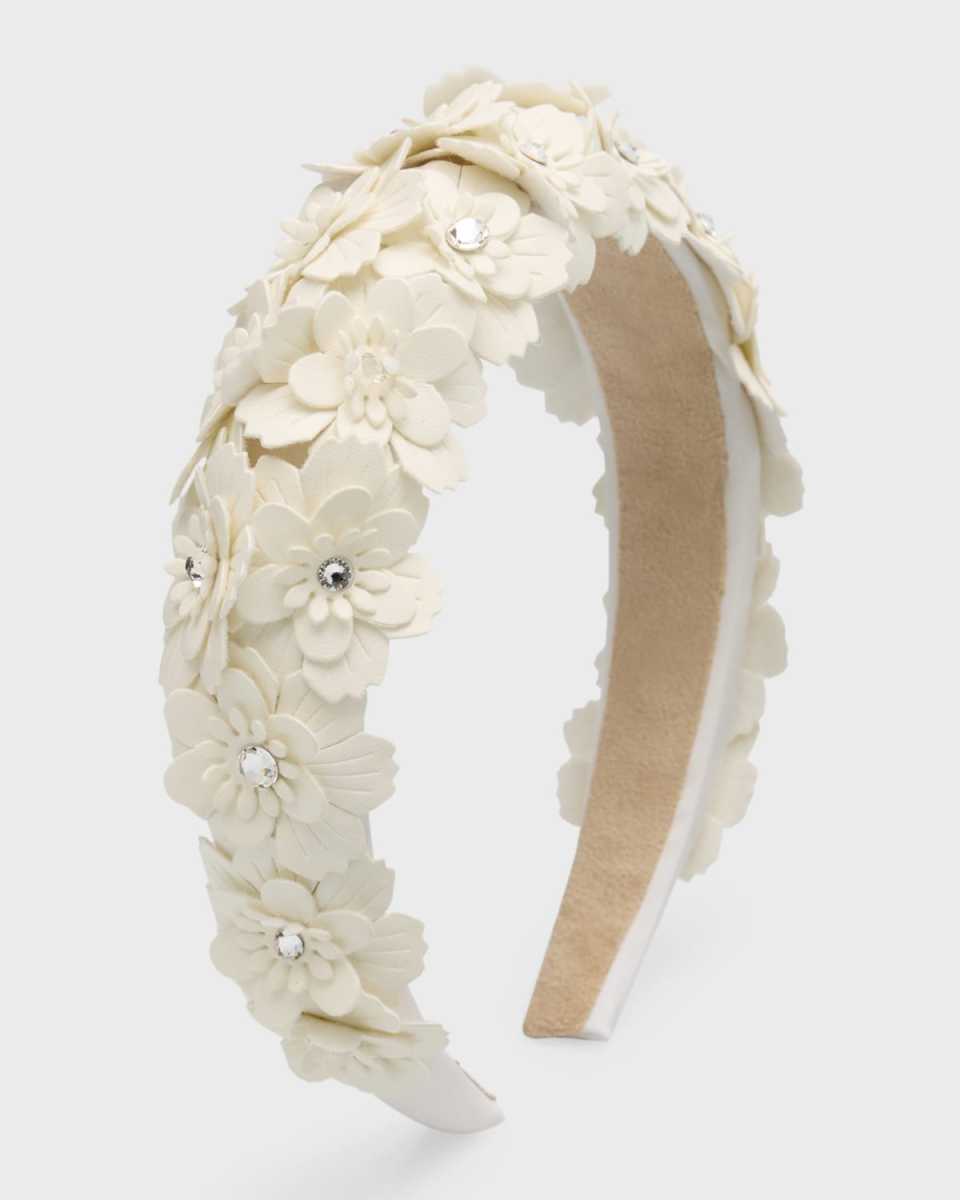Girl's Faux-Leather Floral Headband