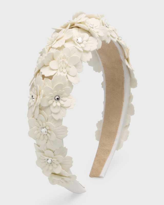 Girl's Faux-Leather Floral Headband