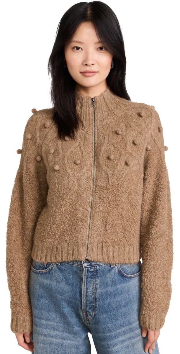 FRAME Popcorn Zip Cardigan Mink