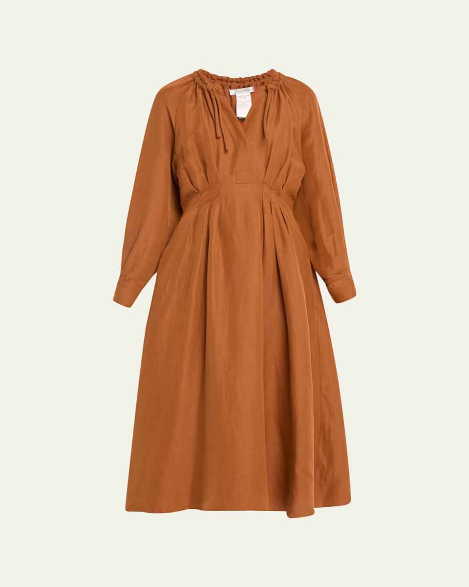 Drina Pleated Maxi Dress with Cinched Neckline