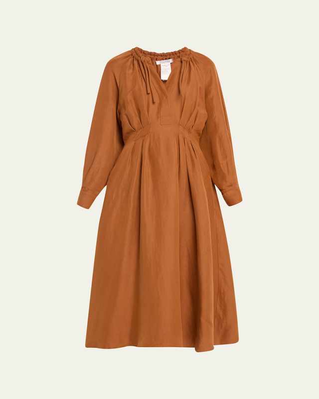Drina Pleated Maxi Dress with Cinched Neckline